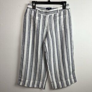 Kaari‎ Blue 100% Linen Wide Leg Cropped Pants Culottes Size 4 Pockets Casual